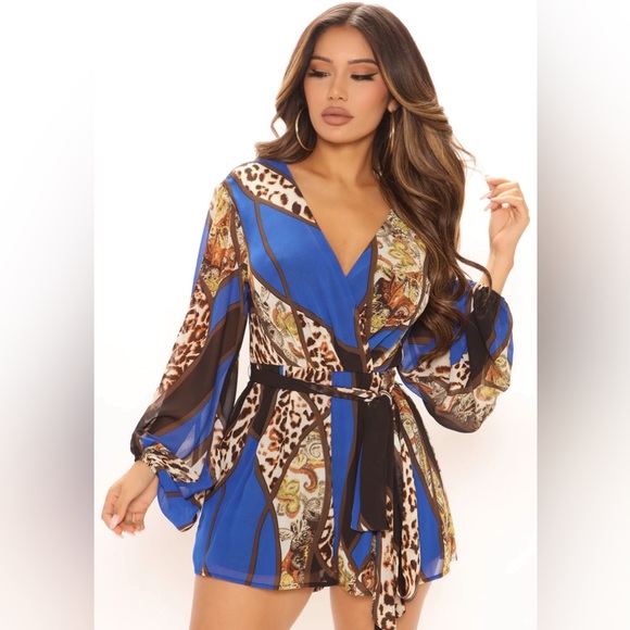 Erin Printed Romper - Royal/ combo - Picture 2 of 3